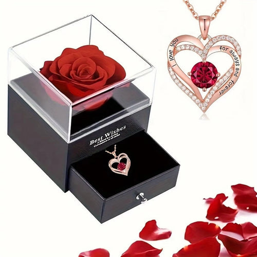 Mother'S Day Gifts Projection Necklace with Luxury Rose Flower Gift Box 100 Languages I Love You,Anniversary Present
